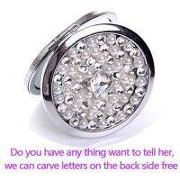 [Chujian home furnishing]  Engrav Letters Freerhinestone Pearl Crystalwedding Party GiftMini Beauty Pocket Mirrorstainless Steelmakeup Compact Mirror