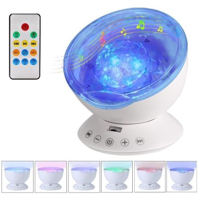 Remote Control Ocean Wave Projector Lamp LED Night Light 7 Color Changing Music Player Light For Bedroom Bedside Room Decor ​
