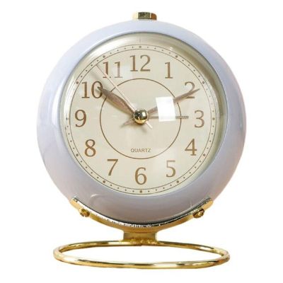 【Worth-Buy】 นาฬิกาปลุกโลหะตั้งโต๊ะพร้อมนาฬิกานาฬิกาวางข้างเตียงตั้งโต๊ะทรงกลมแบบสไตล์วินเทจ
