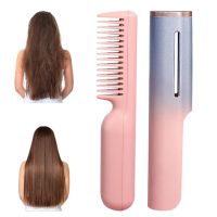 Travel Electric Dual Use USB Charging Heated Comb Hair Straightening Brush Adjustable Temperature Durable Cordless Home Portable