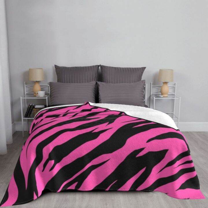 {Highend blanket} Zebra ผ้าห่มสีชมพูภาพเสือลายสัตว์กำมะหยี่หนาผ้าห่ม