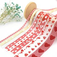 ；‘。、’ (10 Meters/Roll) Red Love Printed Rion Wedding Tanabata Gift Wrap Rope Valentines Day Red Jacquard Rion DIY Handmade Rion