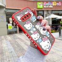 Jlingji เคสปลอกสำหรับ Samsung กาแลคซี S10 4G S10พลัส S10ไลท์ลายการ์ตูนแฮปปี้เฮลโลคิตตี้บางขอบสี่เหลี่ยมด้านข้างดีไซน์ใหม่กันกระแทกมีน้ำค้างแข็งโปร่งใสแข็งเคสมือถือคลุมทั้งหมดปลอกซิลิโคนเคสป้องกันกล้องนิ่ม