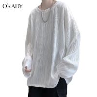 COD  ✰OKADY เสื้อยืดผ้าฝ้ายคอกลมแขนยาวผู้ชายหลวมสไตล์ภายใน♟