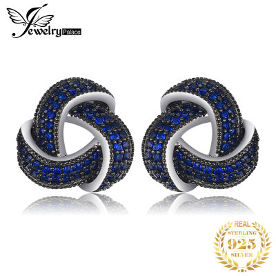 JewelryPalace Flower Knot Created Blue Spinel 925 Sterling Silver Stud Earrings for Woman Fashion Gemstone Jewelry Birthday Gift