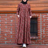 ZANZEA ull Sleeve Vintage Back Zipper Printed Muslim Long Dress