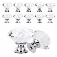 ♕ஐ 10Pcs/set 30mm Diamond Shape Design Crystal Glass Knobs Cupboard Drawer Pull Kitchen Cabinet Door Wardrobe Handles Hardware