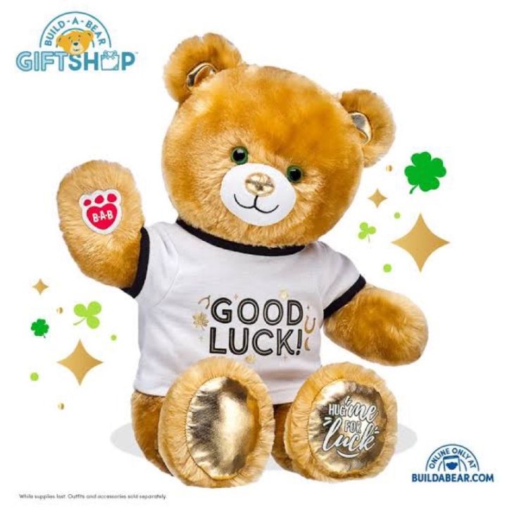 ตุ๊กตาหมีบิ้วอะแบร์-ขนสีทอง-lucky-hugs-ใหม่ป้ายห้อย-build-a-bear-สินค้ามือสองนำเข้าจากอเมริกา