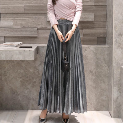 Spring And Summer New Pleated Skirt Long Skirt Slim Fit High Waist Big Swing Golden Beach Skirt For Women