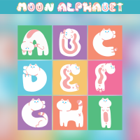 สติกเกอร์ Alphabet น้องแมวตัวอักษร Moon Moon Alphabet ขนาดประมาณ 5 ซม. A - Z