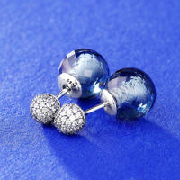 925 Sterling Silver Shimmering Drops Midnight Blue Crystal Stud Earrings Fits All European Pandora Jewelry For Women