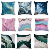 45*45cm Geometric Cushion Cover Blue Green Pink Abstract Printed Plush Throw Pillow Case Art Pillowcase Square Home Decor