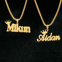 Kids Stainless Steel Gold Necklace Customize Name Crown Pendant Hip Hop Chain Personalized Nameplate Charm Necklaces Family Gift