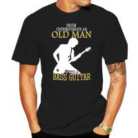 Never Underestimate Old Man Bass Guitar Mens Black Tshirt For Youth Middle Ages Elderly Tee Shirt