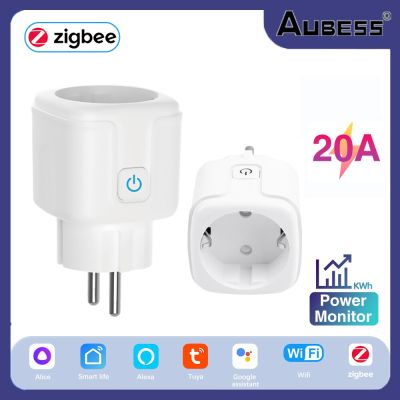 Tuya Zigbee Smart Plug 20A EU Smart Socket พร้อมฟังก์ชั่นจับเวลาการตรวจสอบพลังงานการควบคุมด้วยเสียงผ่าน Alexa Home Yandex