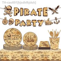 ☑☈✑ Beware Pirate party Disposable tableware pirate treasure tablecloth skull Napkins plates for pirate treasure Party supplies