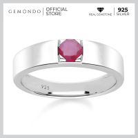 Gemondo แหวนเงินแท้ 925 Sterling Silver ชุบโรเดียม ประดับทับทิม (Ruby) ขนาด 4.5 มม. สไตล์แหวนเม็ดเดี่ยว : แหวนผู้ชาย