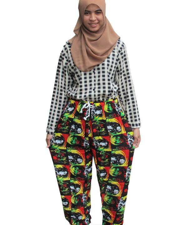 comfortable-to-wear-malay-pants-with-eye-catching-pattern-comfortable-to-wear-playing-sports-traveling-bright-color-cotton-fabric-elastic-waistbandใส่สบายกางเกงบอบมาเล่ลายสดุดตา-ใส่สบาย