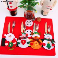 12pcs Christmas Decoration 2019 Cutlery Suit Silveware Holders Porckets Knifes Bag Snowman Dinner Christmas Decoration for Home