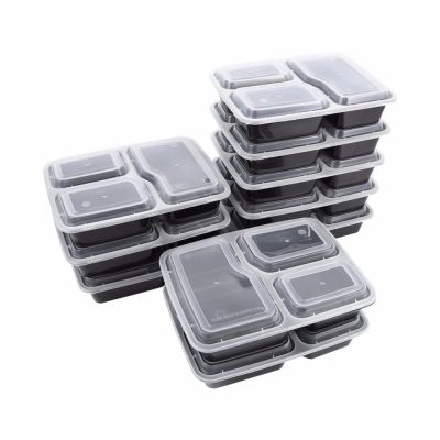 hot【cw】 10 Pcs Plastic Reusable Bento Storage Food Prep 3 Compartment Microwavable Containers Lunchbox