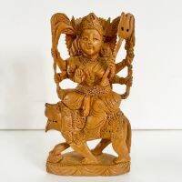 พระแม่ทุรคา/รูปไม้แกะสลัก งานทำมือ/Goddess Durga Wooden Handcarved  Statue/ขนาด 4x1.5x6.5 นิ้ว/ อินเดียแท้ พร้อมส่ง