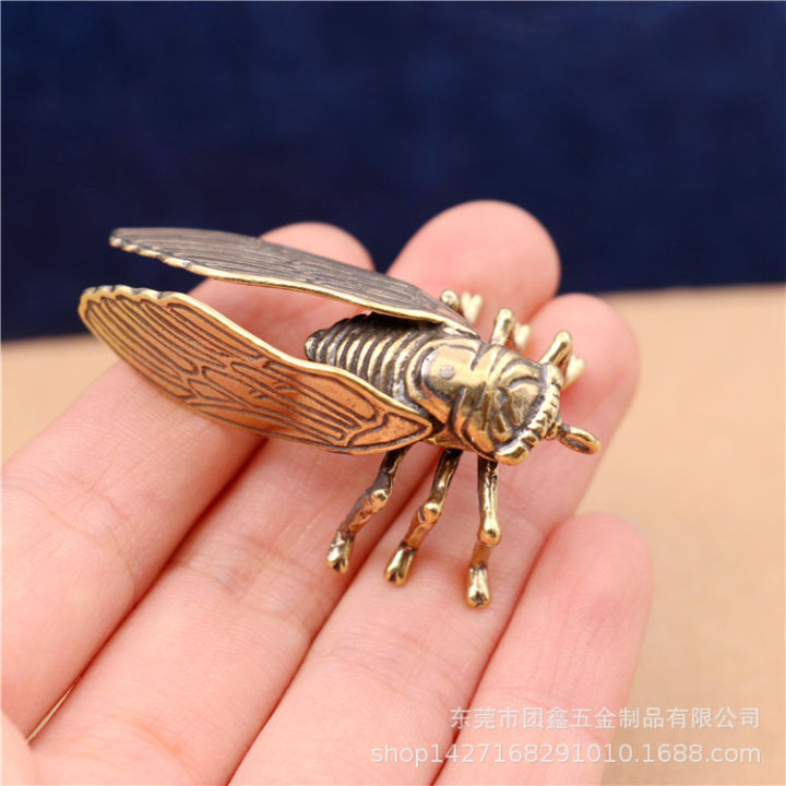 cicada-วินเทจพวงกุญแจทองเหลืองเครื่องประดับทองแดงบริสุทธิ์ย้อนยุคบุคลิกภาพที่ทำด้วยมือทองแดงบริสุทธิ์ทองเหลืองพวงกุญแจสมบัติผ้าจี้ชายจี้รถจี้-diy-หัตถกรรมอุปกรณ์เสริม