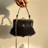 ?[100  Original] ? West Queen Mother Bag Cowhide Saturn Summer Silver Bag Womens Commuting Dumpling Bag Cute Niche Crossbody Portable Gold Bag