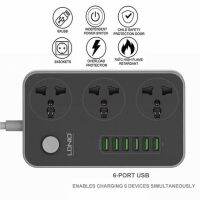 LDNIO SC3604 ปลั๊กต่อพ่วงไฟฟ้า 2 เมตร 3 ช่อง AC Socket + ช่องชาร์จ USB 6 Port 3.4 A CHA