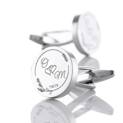 ส่วนบุคคลบุรุษเสื้อ Cufflinks ที่กำหนดเองเจ้าบ่าวชื่อ Cuff Links ปุ่มงานแต่งงานของขวัญ Sliver รอบชุด Cufflink ผู้ชายเครื่องประดับ-Yrrey