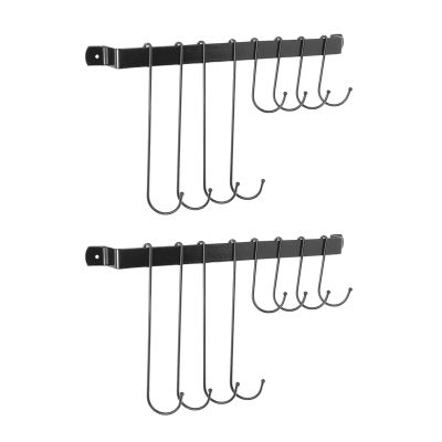 2X Coffee Mug Rack,Wall Mounted Coffee Cup Holder with Flexible Hooks,for Mugs,Teacups,Kitchen Utensils(16 Inch/Black)