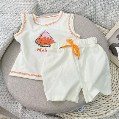 LOVILY ฤดูร้อนแตงโมชุดสูท2022 New เด็กเสื้อกล้ามฤดูร้อนกางเกงขาสั้นแฟชั่นเด็กทารกชุด