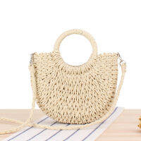 Simple Ins Popular Semicircle Straw Beach Hand-Woven Vacation Womens Bag