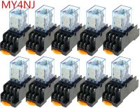 10pcs My4 Power Relay My4nj With Din Rail Mount Socket Base 14 Pins 12v/24v 110v/220v My4n Relay Switch