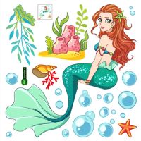 ♕┋ Wall Stickers Luminous Mermaid Kids Room Decoration Green Light Underwater World Glow In The Dark Stickers Home Decor Wall Decal