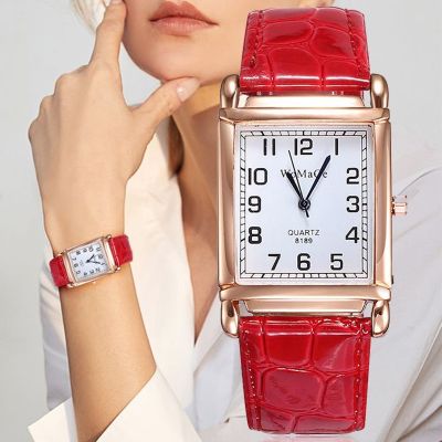 （A Decent035）2022 Newfor Women SquareGold WristFashion LeatherWatches LadiesWatch Clock Montre Femme