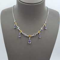 NKLMN0346 [เซตเต้ โมด้า] สร้อยคอ พลอย Citrin, Amethyst, Green Amethyst ตัวเรือนเงิน สเตอริงค์ ซิลเวอร์ ชุบทองคำขาว 18K