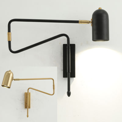 Industrial Adjustable Long-Arm retractable wall lamp Creative with switch Reading Bedside E27 lights Fexible Folding Black Gold
