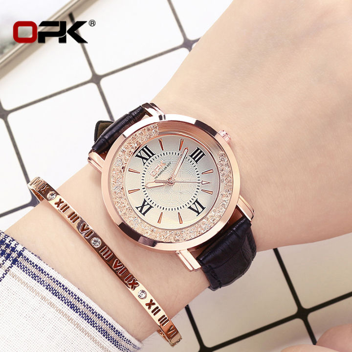 opk-นำเข้าต้นฉบับหนังกันน้ำนาฬิกาข้อมือนักเรียนผู้หญิงเกาหลีสไตล์แฟชั่นส่องสว่างนาฬิกาข้อมือ