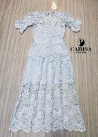 GANNIE​SHOP​ Dress​ เดรสลูกไม้สีฟ้า​ ผ้าลายลูกไม้ แพทเทิร์นเป๊ะ​ แขนตุ๊กตา  สาวหวาน​ ใส่ได้ทุกโอกาส