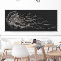 ✲✟ Jellyfish blackwork design cross stitch package DMC brand metal thread bead 18ct 14ct 11ct kit embroider DIY handmade needlework