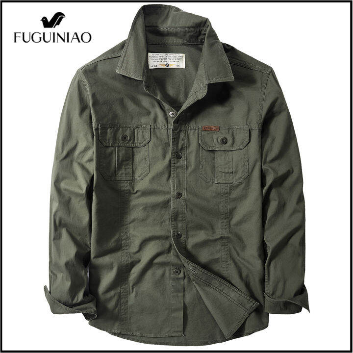 fuguiniao-เสื้อเชิ้ตแขนยาวผู้ชาย-เสื้อแจ็กเก็ตทำงานแฟชั่นขนาดใหญ่ทรงหลวม2022สำหรับฤดูใบไม้ผลิ-m-6xl