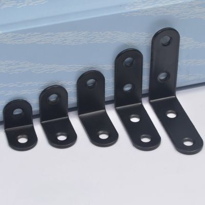♀◆● 4pcs Stainless Steel Supporting Black L-Shaped Brackets Fixing Right Angle Corners Brace Furniture Hardware Corner Bracket