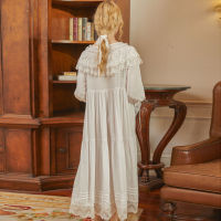 Victorian White Night Dress Women Long Sleeve Romantic Vintage Nightgown R Princess Sleepwear Large Size Loose Peignoir Robe