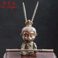 Antique Copper Monkey King Sun Wukong Statue Desktop Ornament Retro Buddha Figurine Lucky Feng Shui Home Decor Craft Accessories