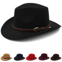 Men Women Wool Western Cowboy Hats Wide Brim Panama Caps Outdoor Sombrero Travel Fedora Sunbonnet Party Adjustable Size M-L