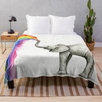 New Style Elephant Flannel Throw Blanket Rainbow Pattern Cute Wild Animal Blanket King Queen Size for Couch Sofa Bed Lightweight Soft Warm