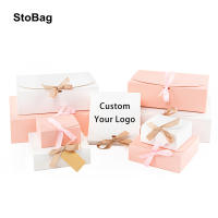 StoBag 2pcs WhitePink Gift Box Wedding Birthday Party Favors Clothes Storage Handmade Cookies Packaging Support Customization