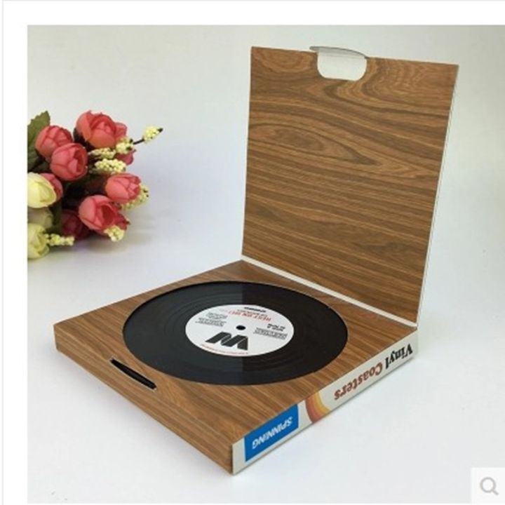 cw-set-of-6-vinyl-coasters-for-drinks-music-with-holder-disk-coaster-mug