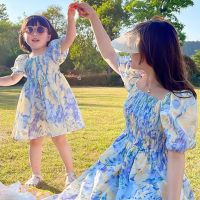 (KTL)Mother and Daughter Equal Dress 2023 New Family Matching Outfits Women Baby Floral Dresses French Style Children Girls Clothing