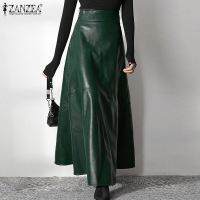 ZANZEA Womens Skirts Zipper PU Fashion High Waist A-line Skirt Office Ladies 2021 Spring Casual Solid Bottom Femme Oversize